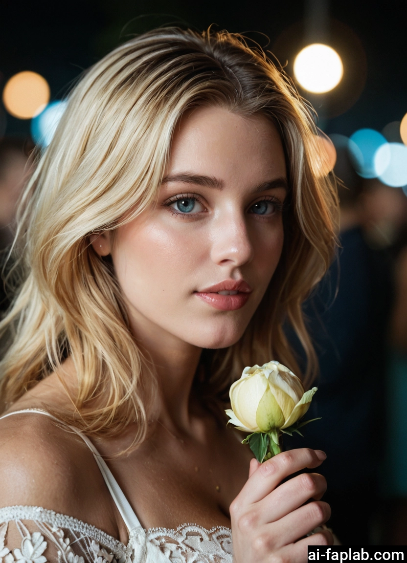 1girl, solo, flower, blonde hair, holding flower, holding