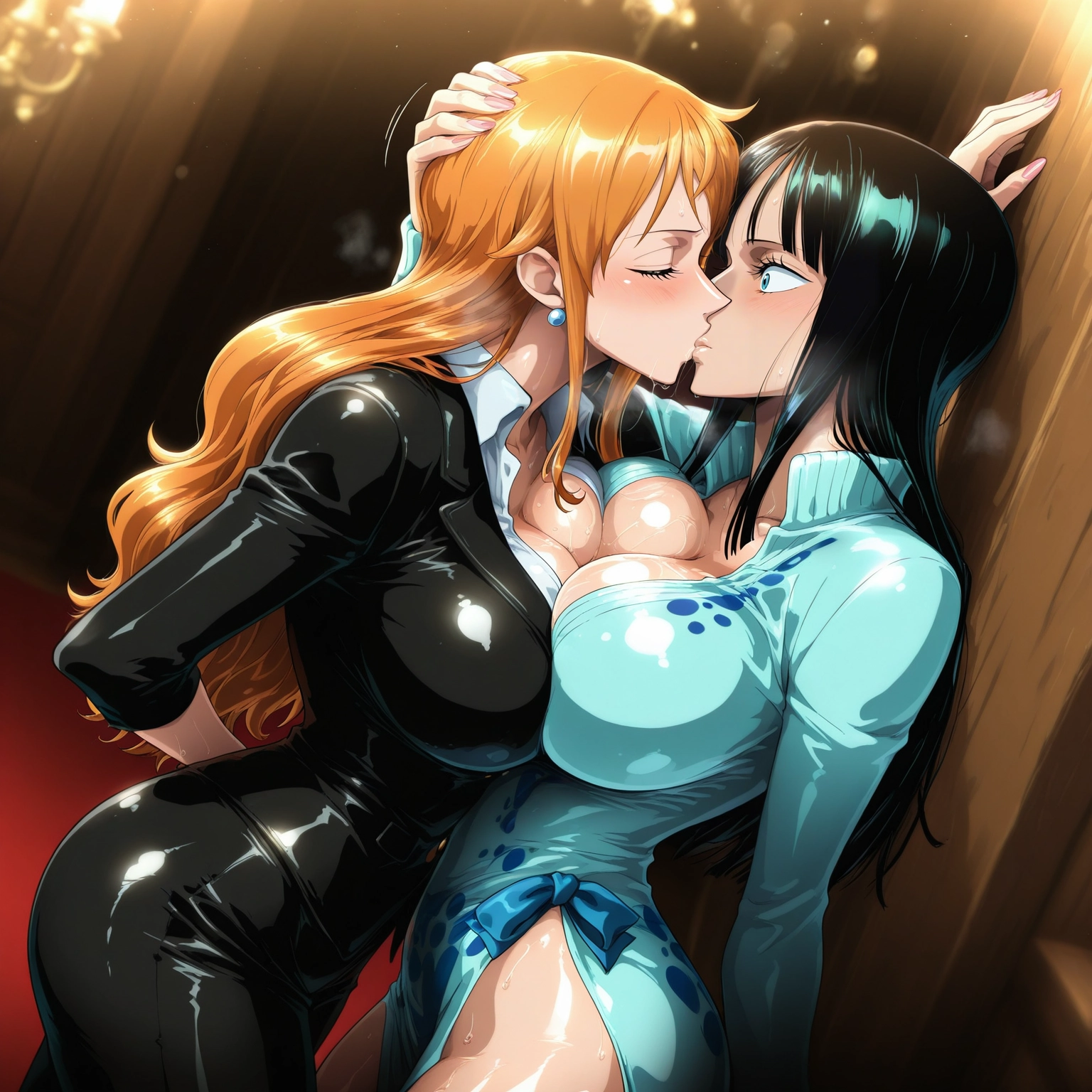 multiple girls, breasts, 2girls, yuri, kiss, breast press · Yamete.gg