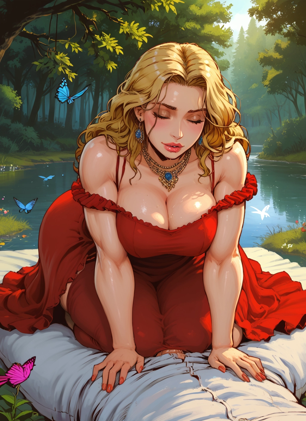 breasts, 1girl, dress, blonde hair, jewelry, 1boy · Yamete.gg