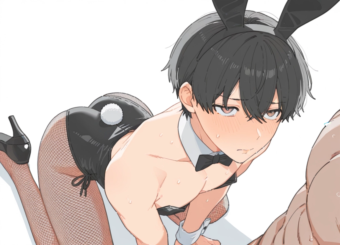 yaoi, animal ears, rabbit ears, male focus, playboy bunny, fishnets · Yamete.gg