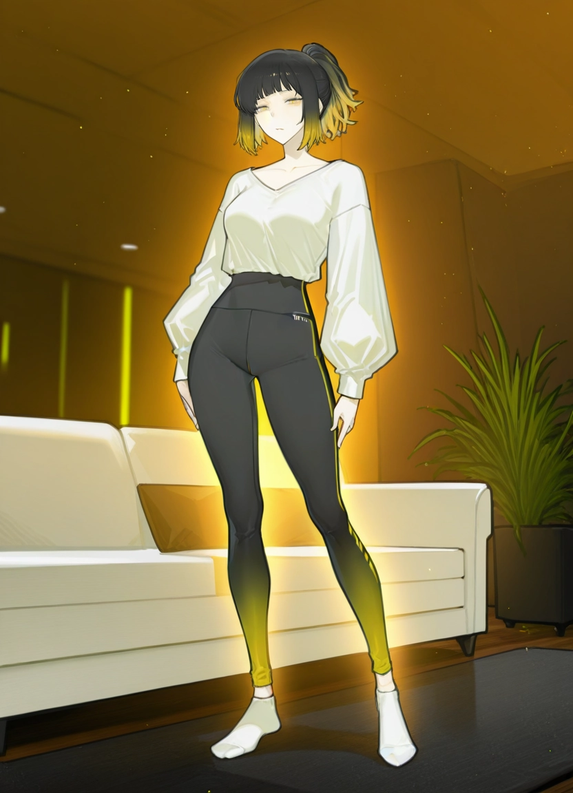 1girl, high-waist pants, solo, socks, couch, multicolored hair · Yamete.gg