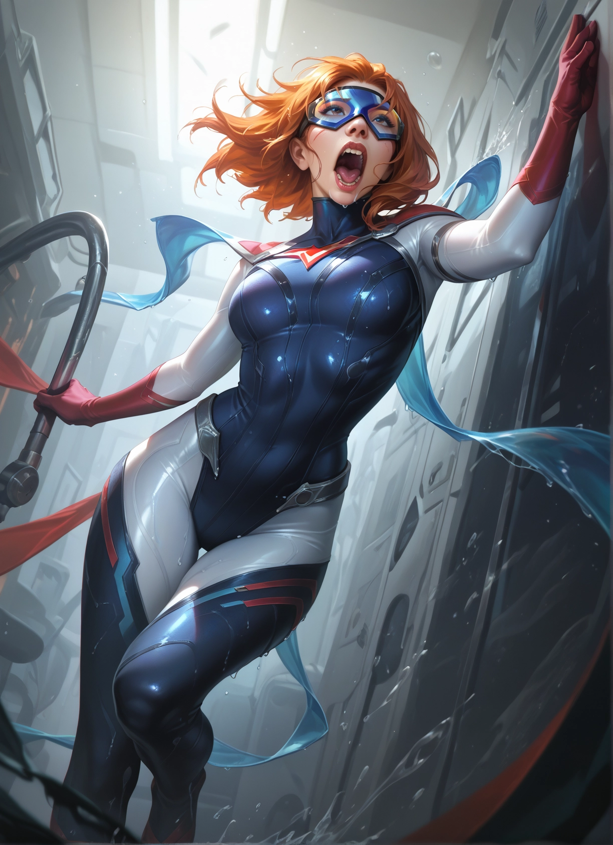 1girl, bodysuit, open mouth, goggles, breasts, solo · Yamete.gg
