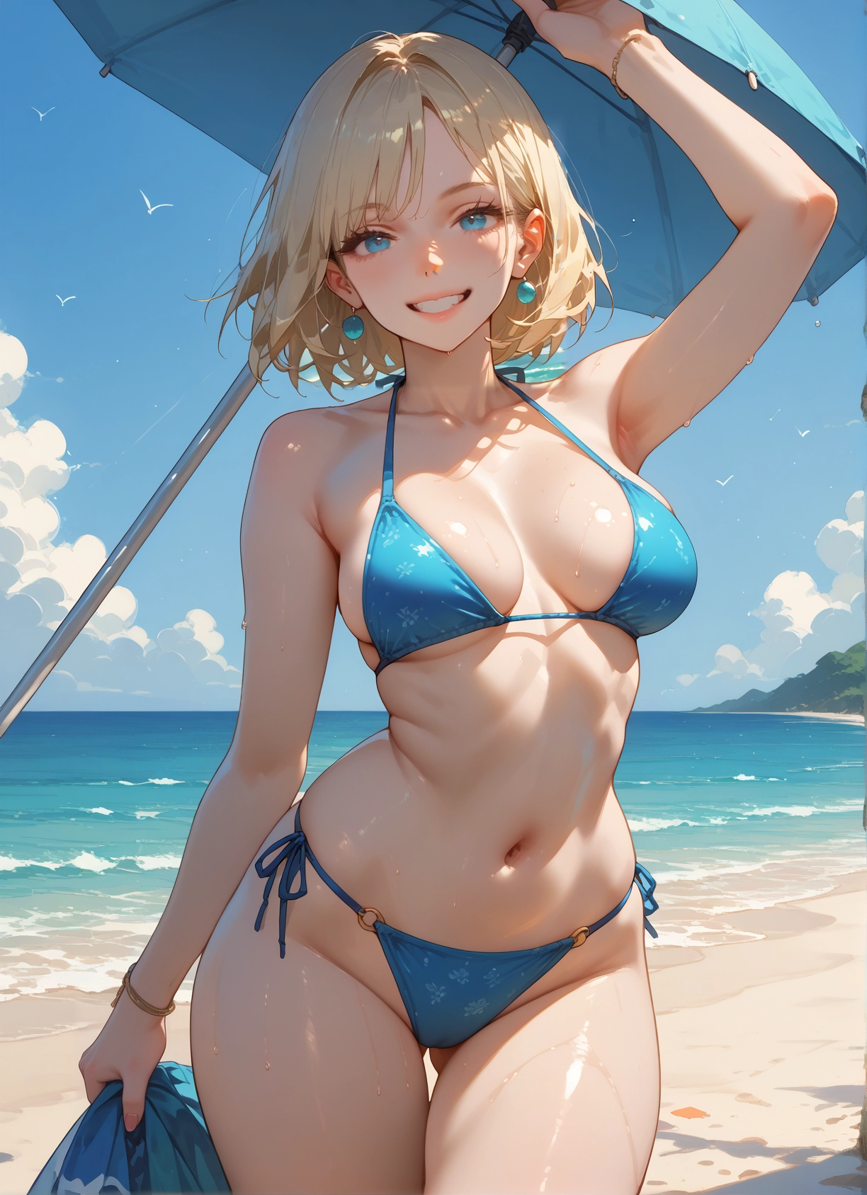 1girl, swimsuit, breasts, bikini, blonde hair, smile · Yamete.gg