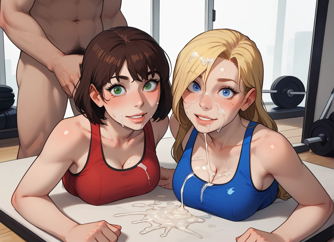 breasts, multiple girls, cum, 2girls, blonde hair, hetero · Yamete.gg