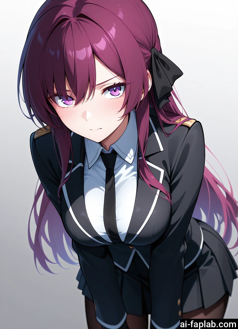 1girl, long hair, solo, skirt, necktie, purple eyes