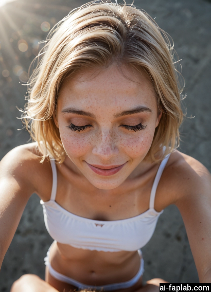 1girl, solo, photo (medium), underwear, freckles, closed eyes · Yamete.gg