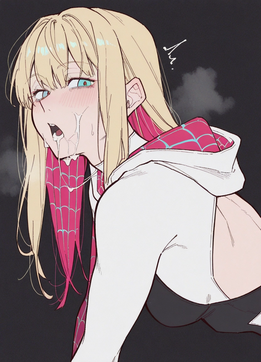 1girl, blonde hair, solo, cum, cum in mouth, hood · Yamete.gg