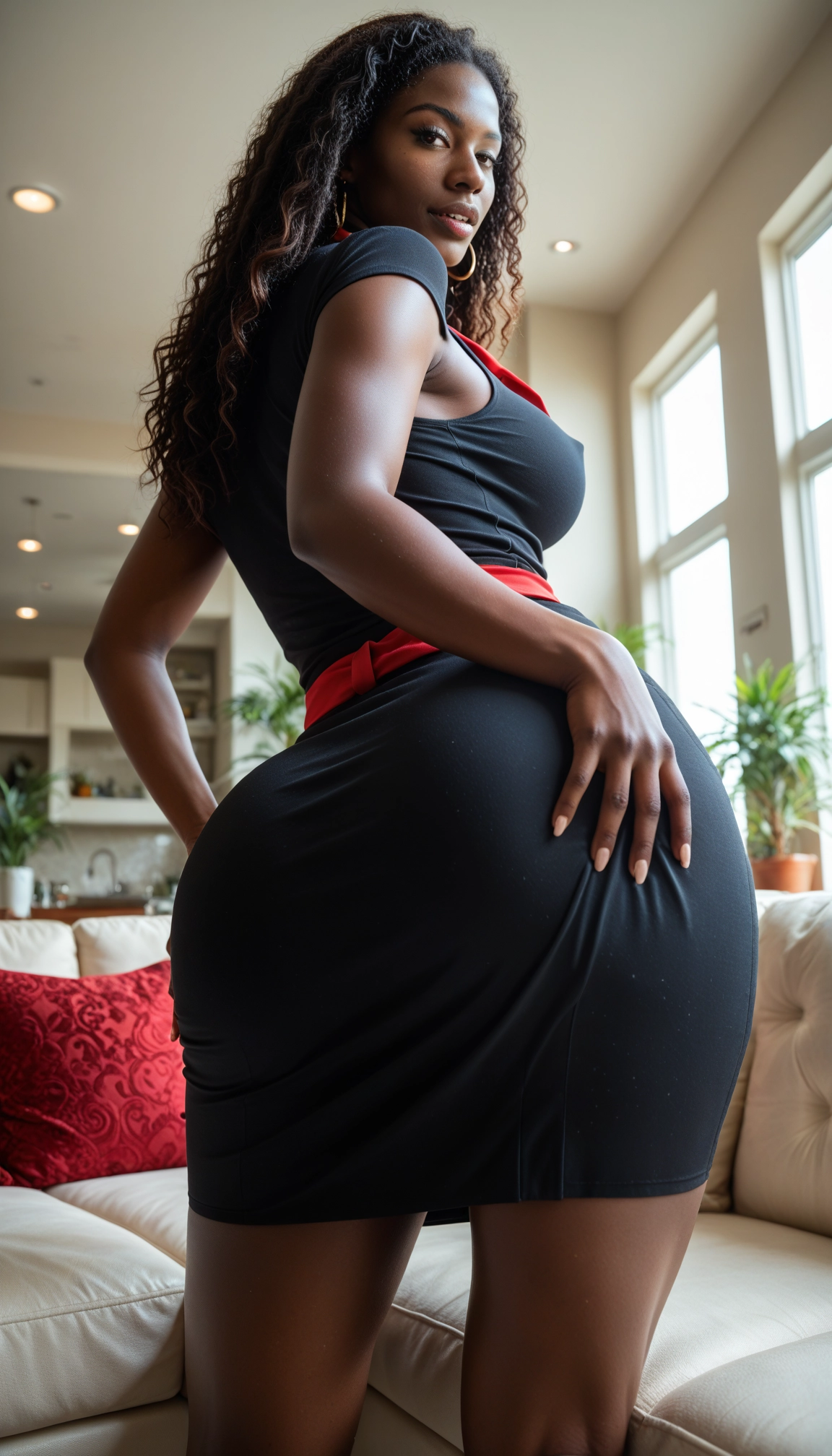 1girl, solo, ass, dress, looking back, dark-skinned female · Yamete.gg