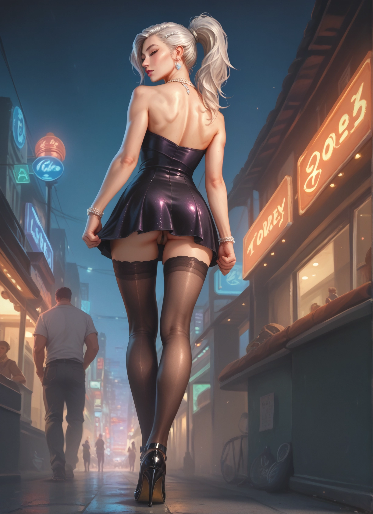 1girl, thighhighs, ass, jewelry, high heels, dress · Yamete.gg