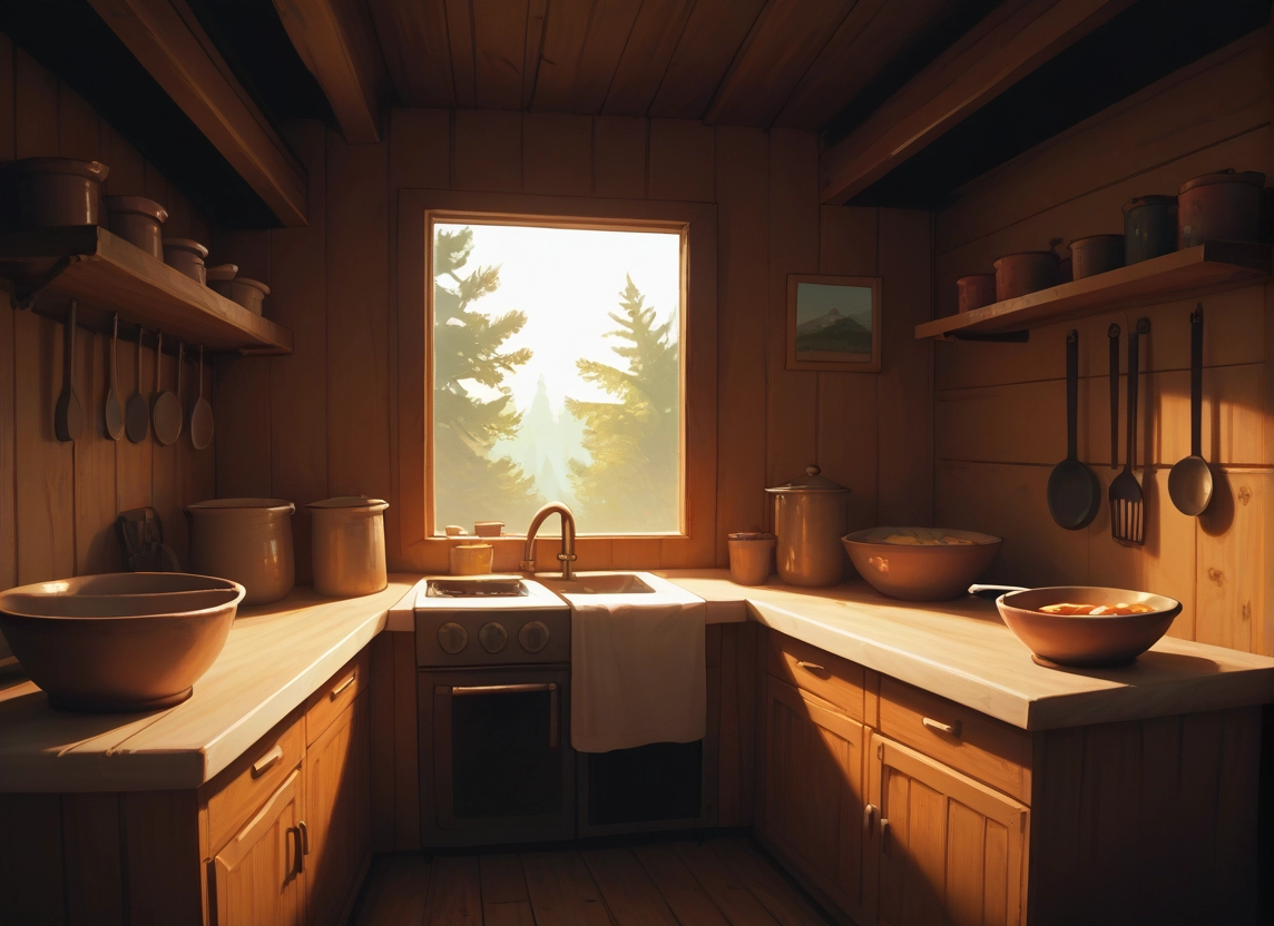 no humans, scenery, kitchen, window, tree, indoors · Yamete.gg