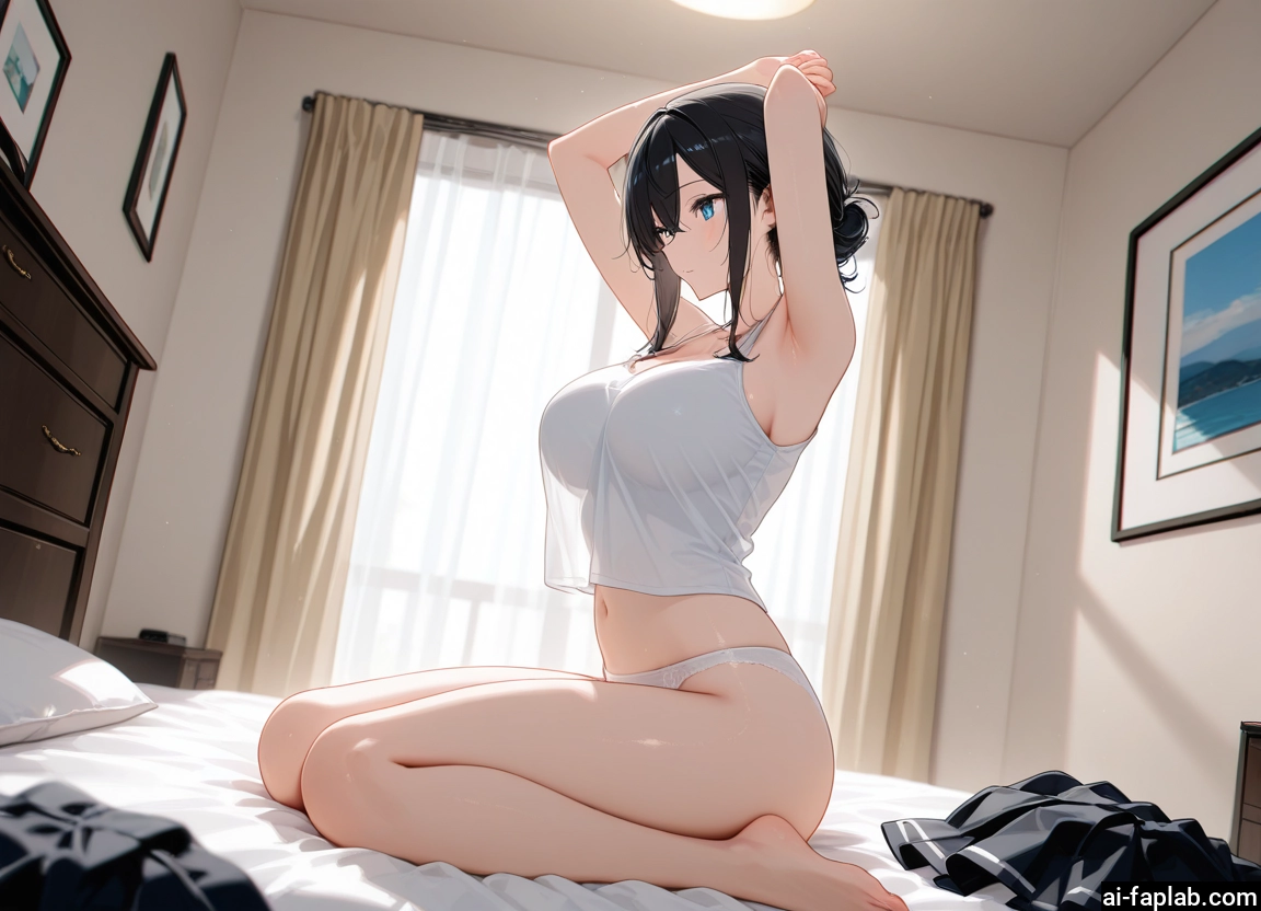 1girl, breasts, underwear, panties, large breasts, blue eyes