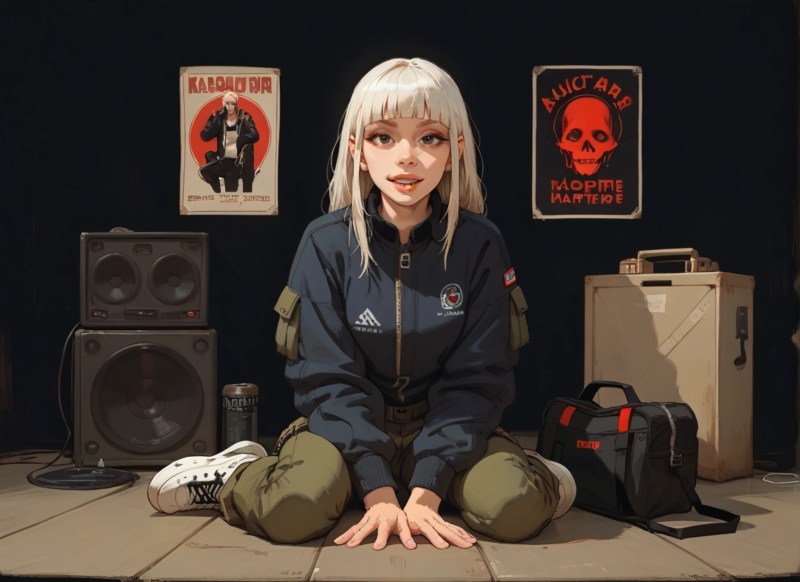 1girl, solo, bag, sitting, jacket, long hair · Yamete.gg