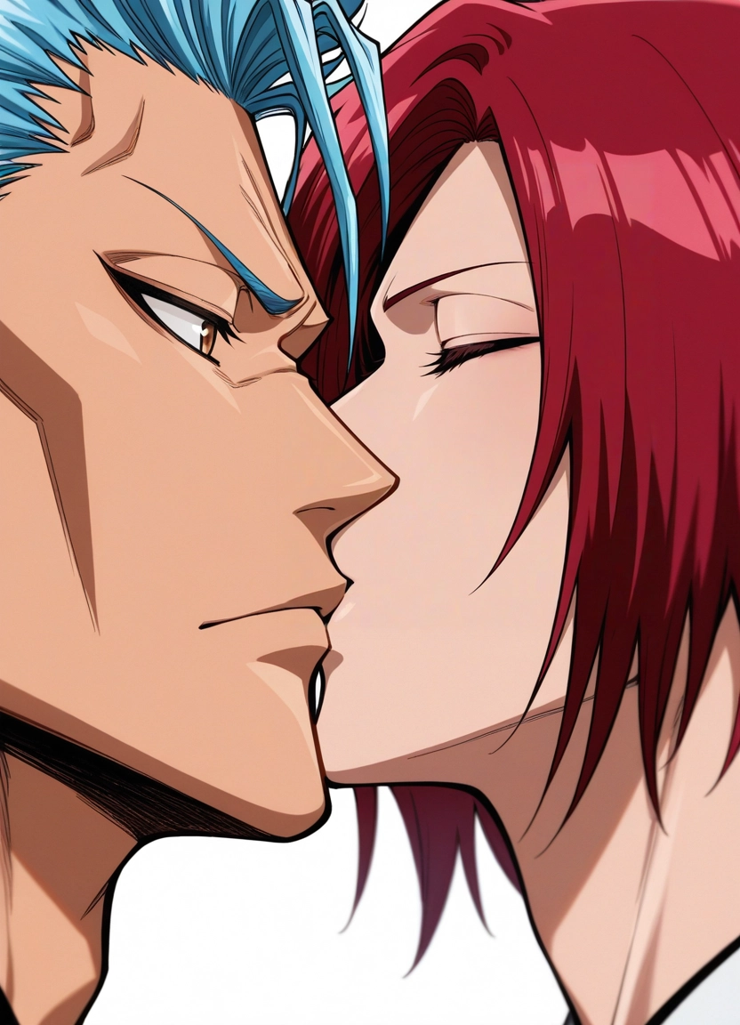 red hair, blue hair, closed eyes, kiss, 1boy, short hair · Yamete.gg