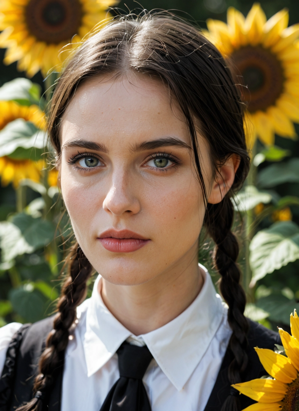 1girl, solo, flower, braid, sunflower, twin braids · Yamete.gg
