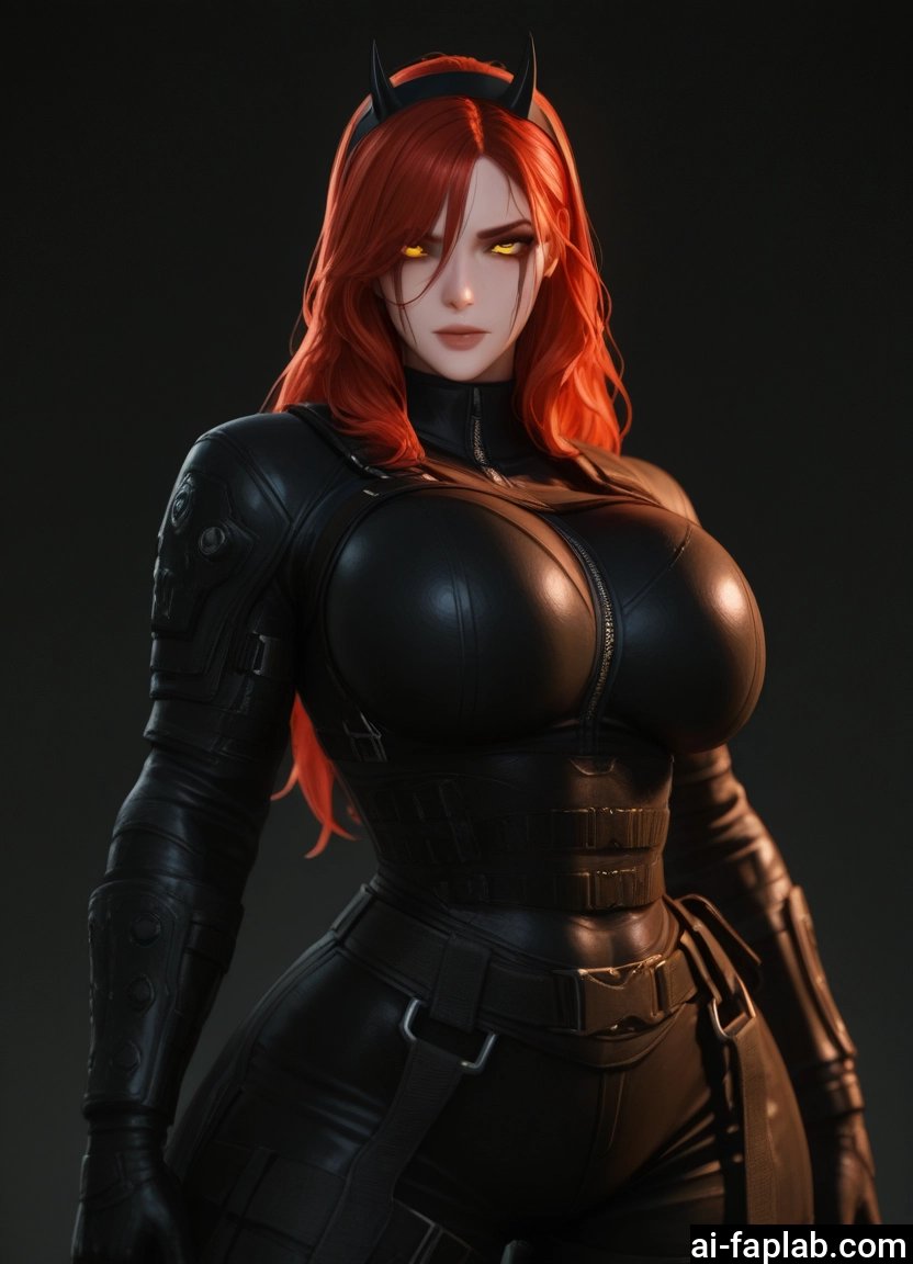 1girl, breasts, yellow eyes, solo, bodysuit, red hair · Yamete.gg