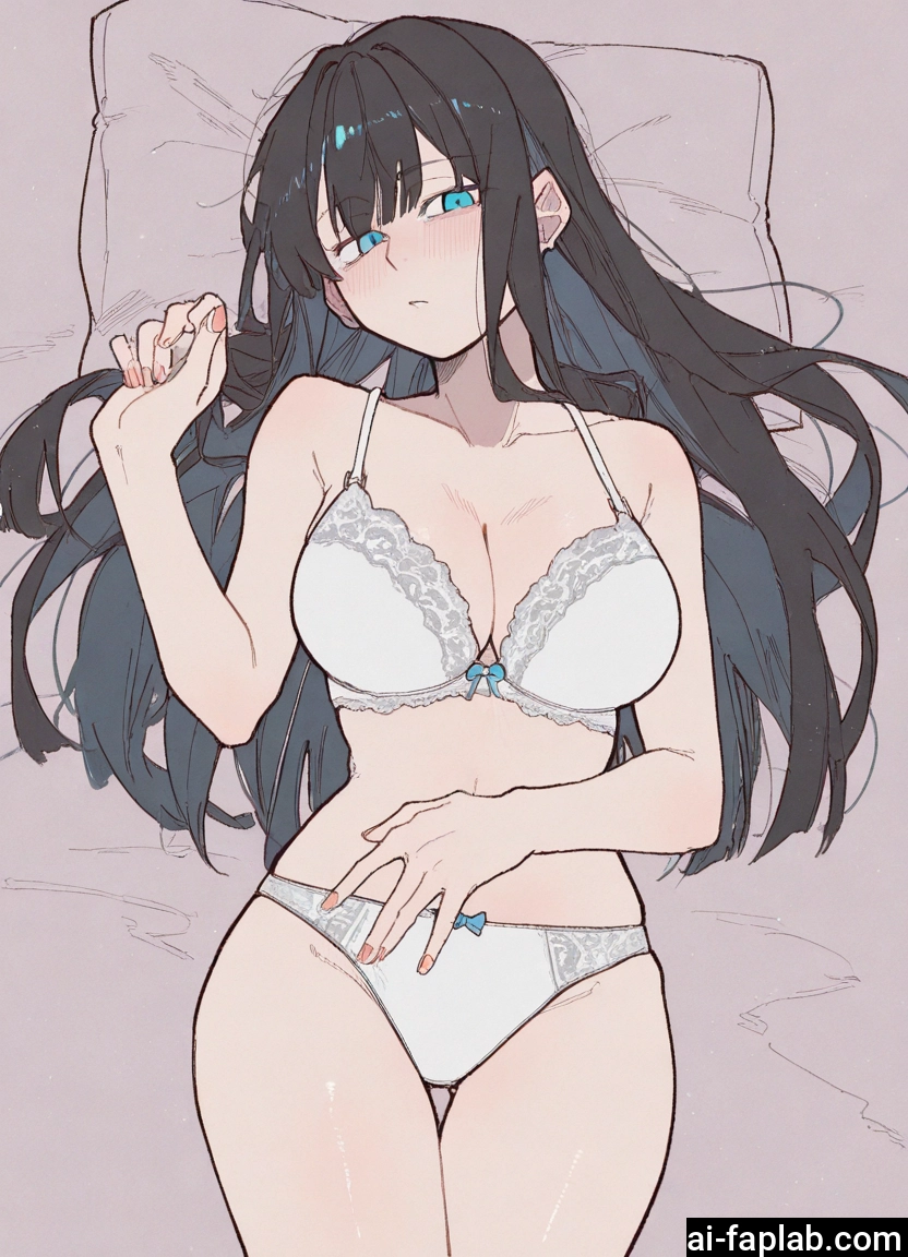 1girl, underwear, breasts, panties, bra, long hair