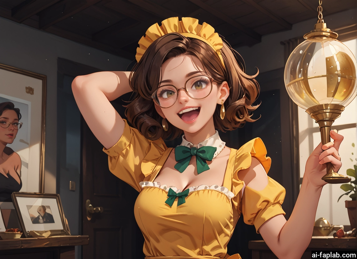 brown hair, jewelry, earrings, glasses, breasts, open mouth · Yamete.gg