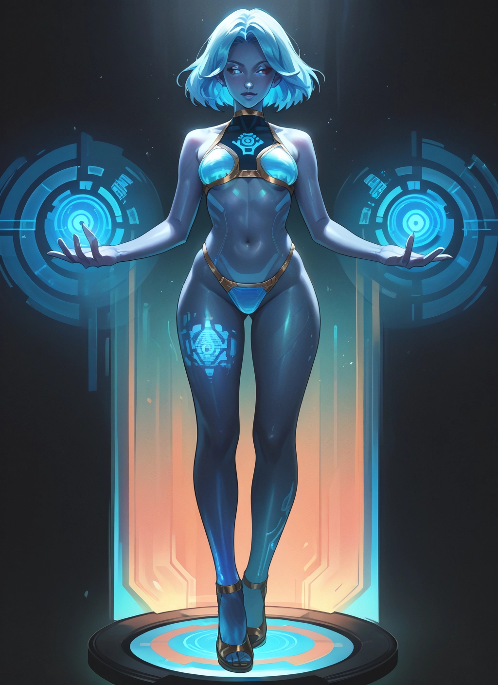 1girl, solo, navel, short hair, full body, colored skin · Yamete.gg