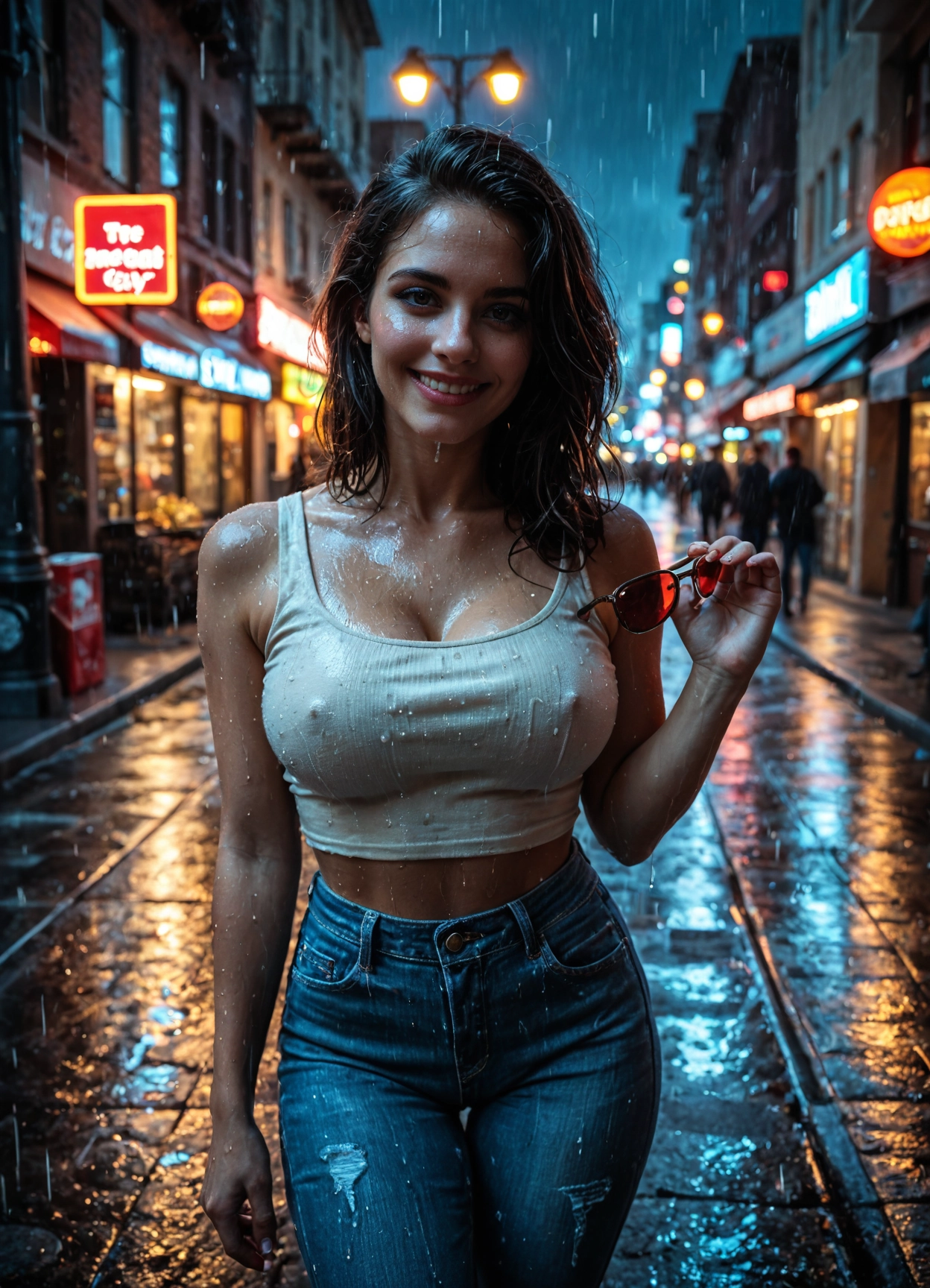 rain, denim, jeans, wet, pants, 1girl · Yamete.gg