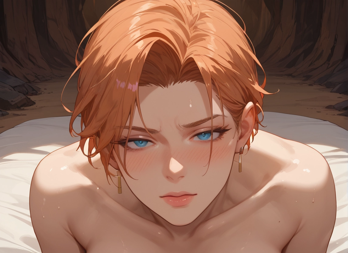 1girl, blush, earrings, short hair, blue eyes, looking at viewer · Yamete.gg