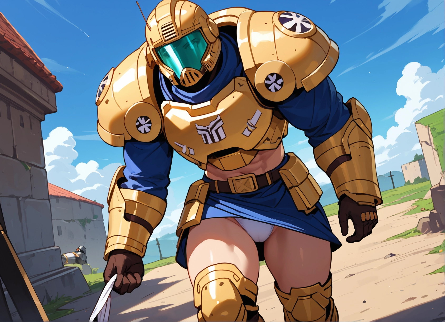 underwear, panties, 1girl, armor, helmet, white panties · Yamete.gg