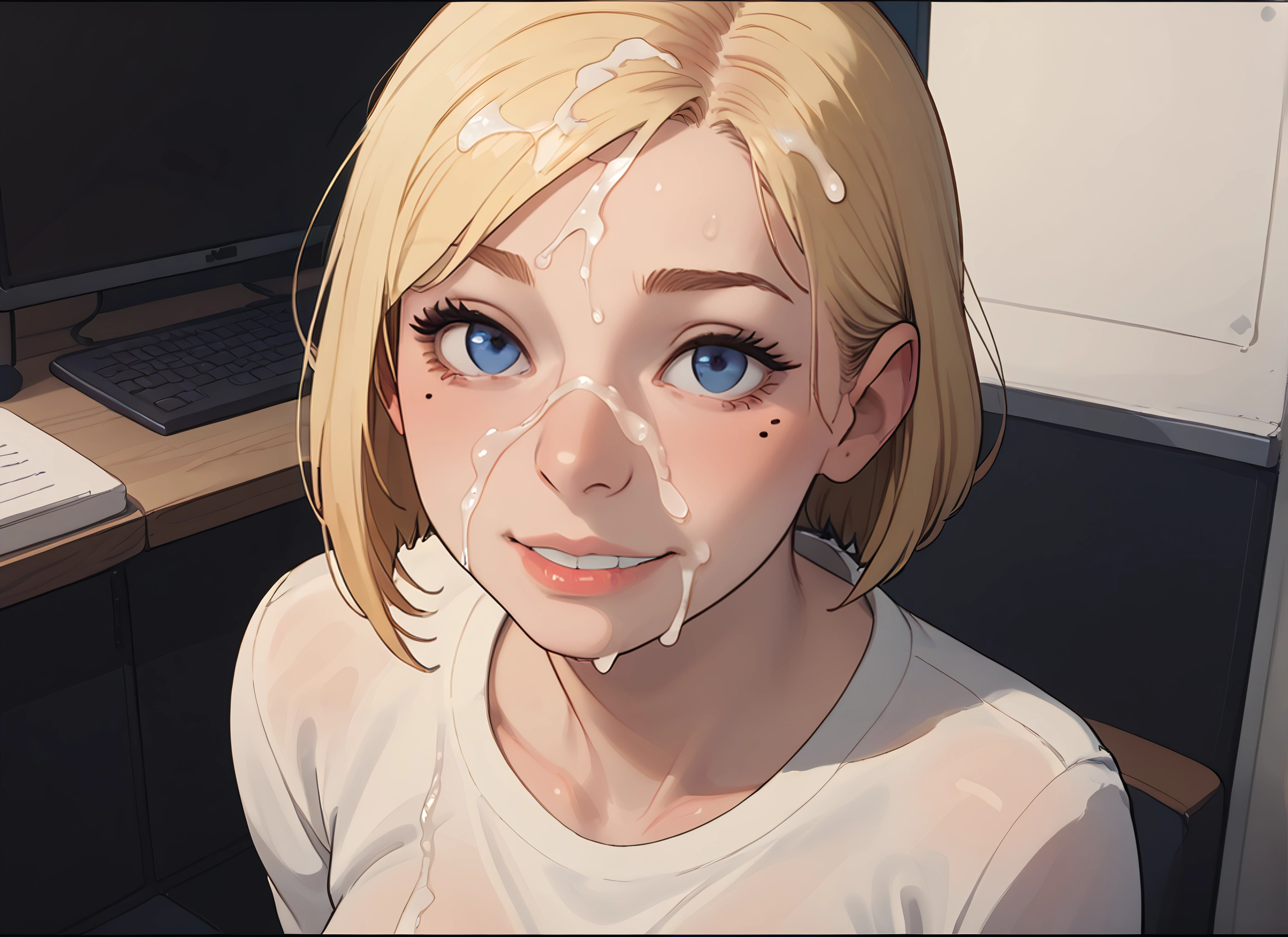 1girl, blonde hair, solo, blue eyes, cum, facial · Yamete.gg