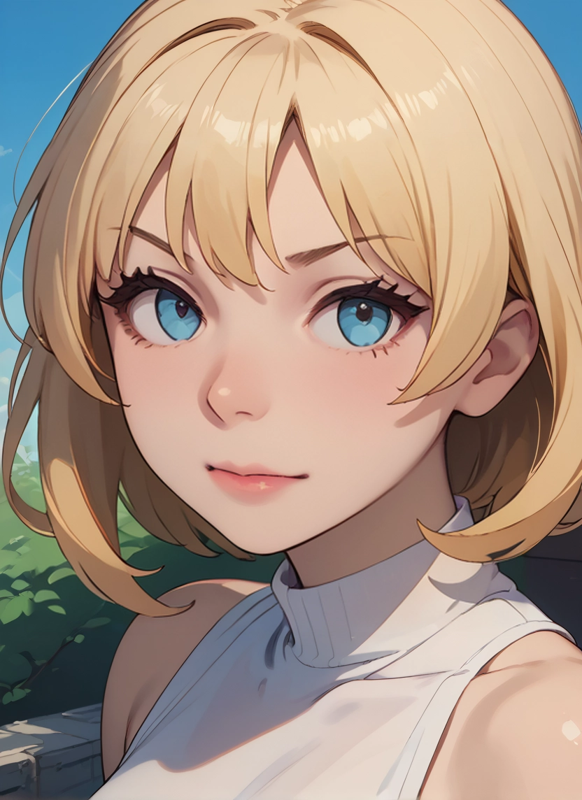 1girl, solo, blonde hair, blue eyes, looking at viewer, short hair · Yamete.gg