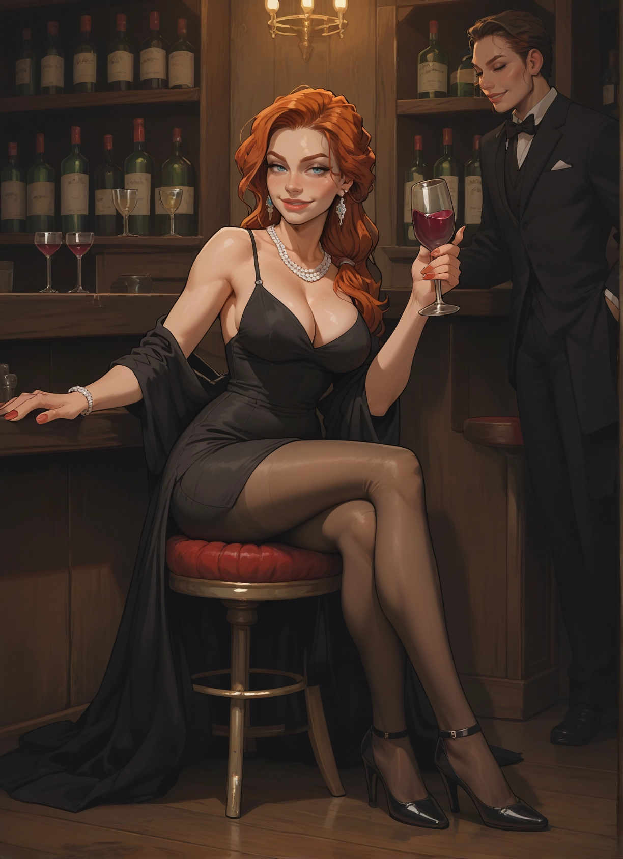 1girl, breasts, 1boy, dress, pantyhose, jewelry · Yamete.gg