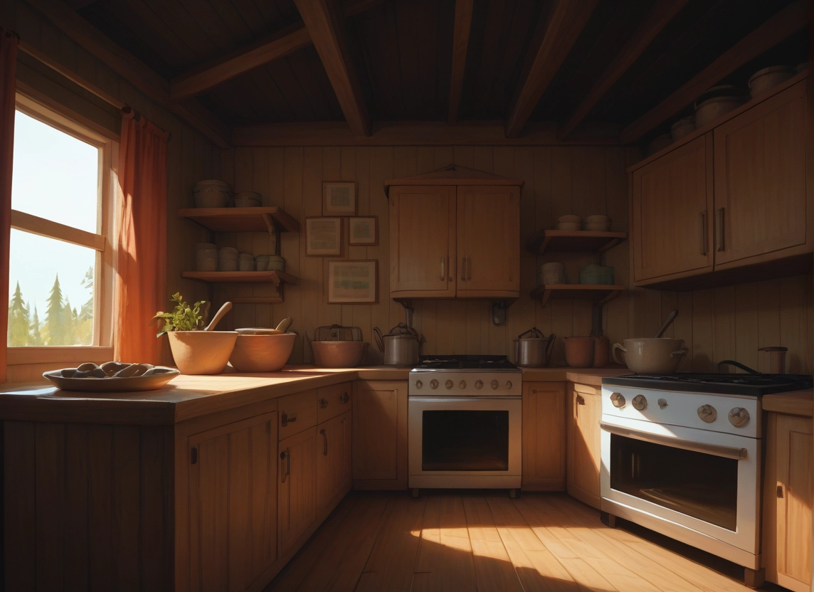 no humans, window, scenery, kitchen, indoors, plant · Yamete.gg