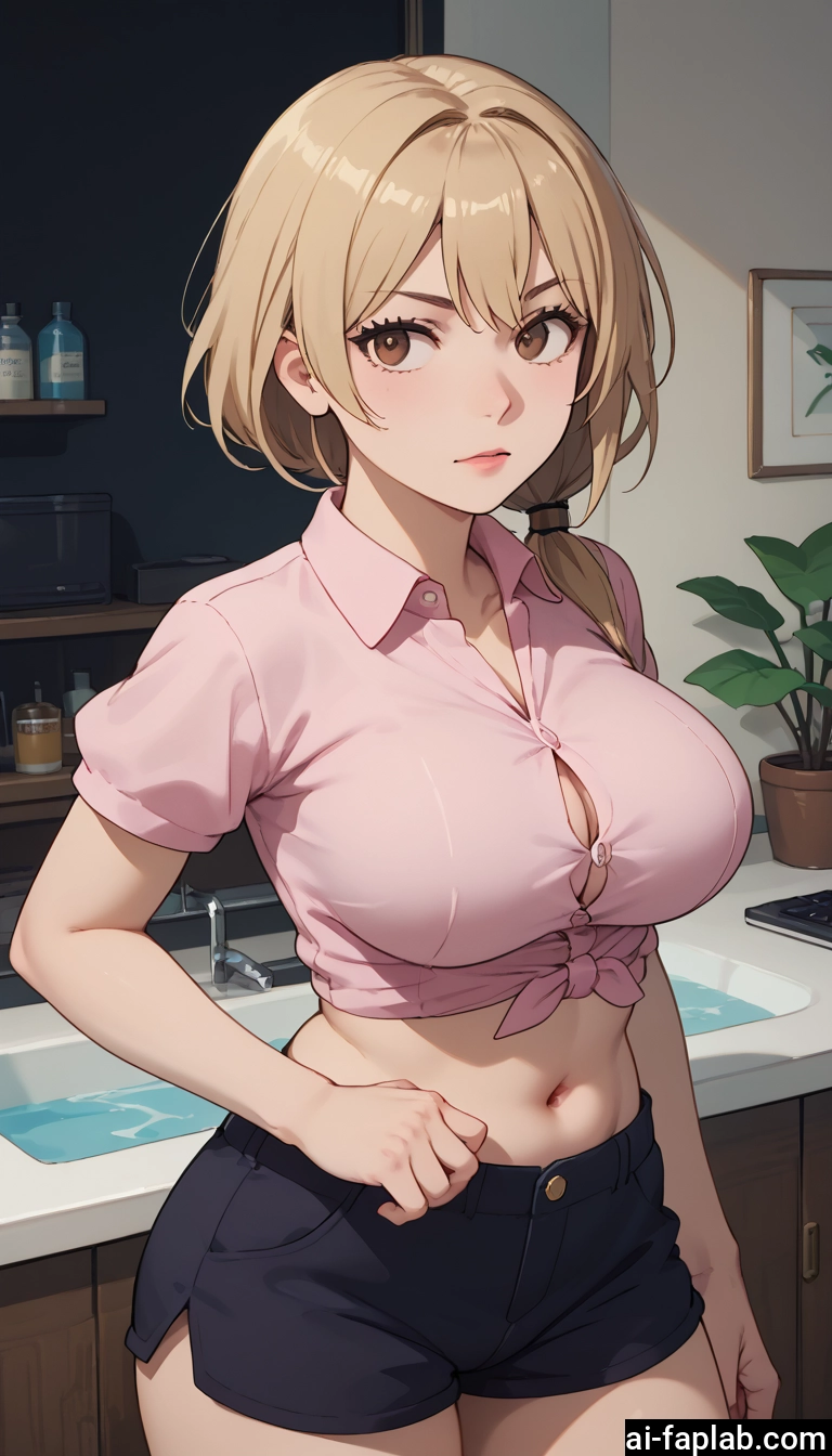 1girl, breasts, shorts, navel, large breasts, solo · Yamete.gg