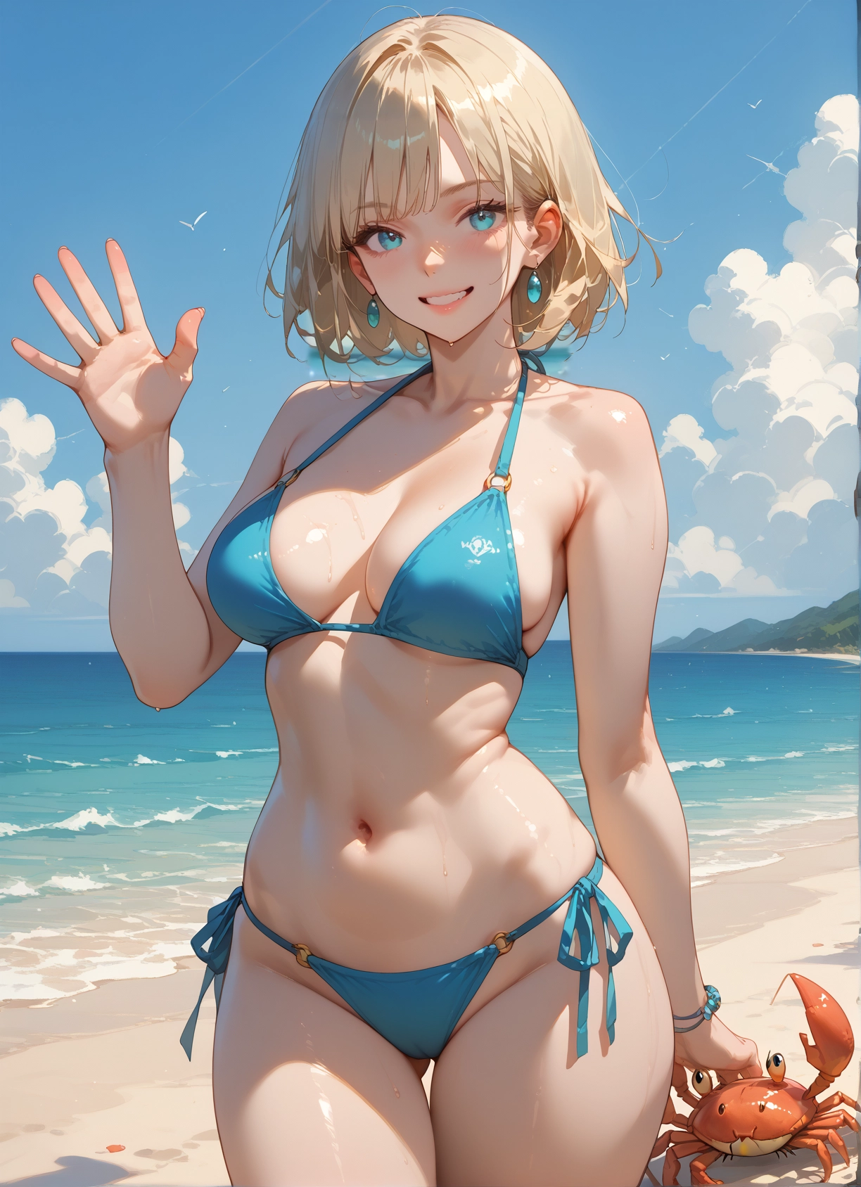 1girl, swimsuit, breasts, bikini, smile, navel · Yamete.gg
