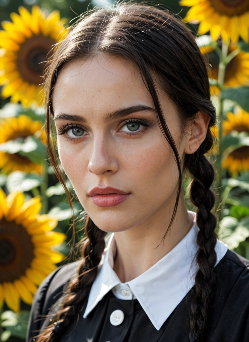 1girl, solo, flower, sunflower, braid, twin braids · Yamete.gg