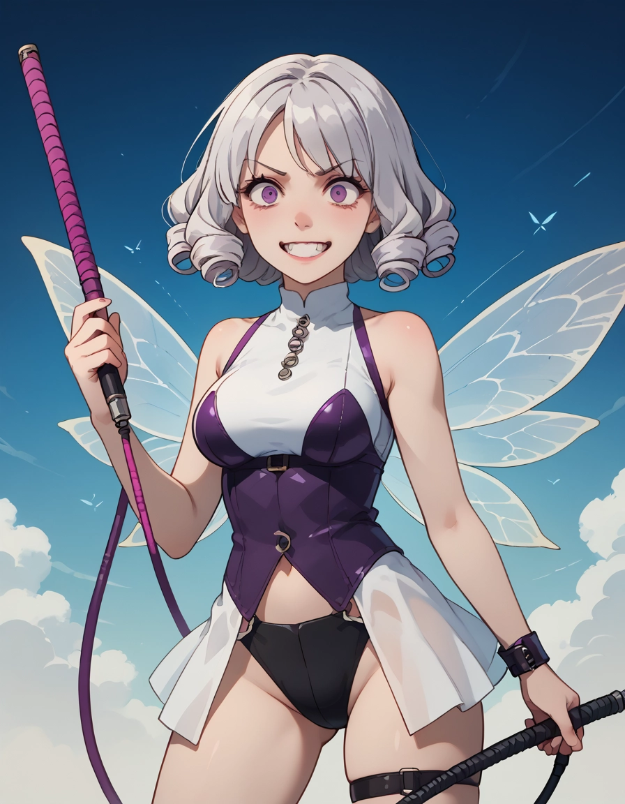 1girl, solo, smile, purple eyes, breasts, holding · Yamete.gg