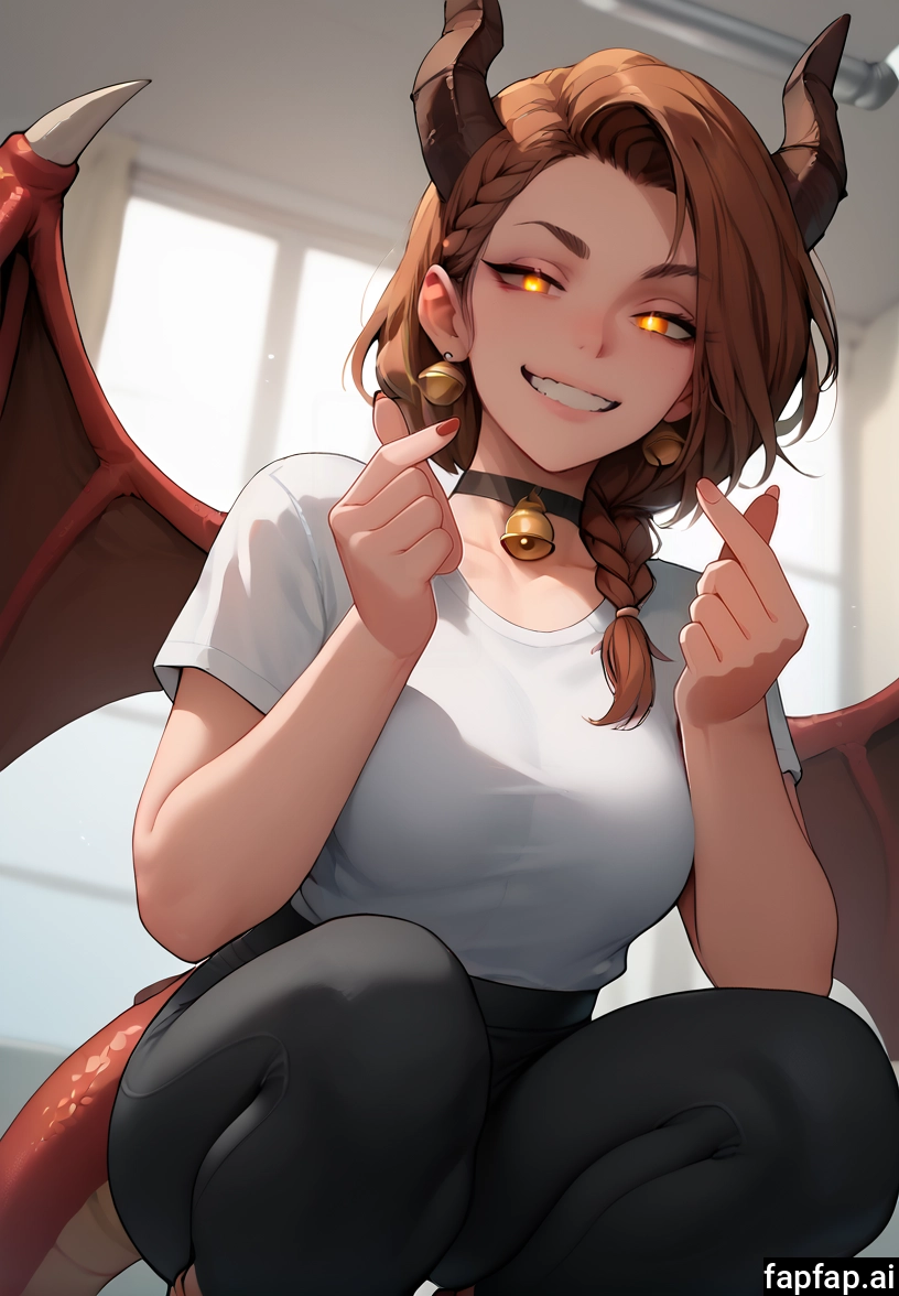 1girl, horns, wings, tail, solo, smile · Yamete.gg