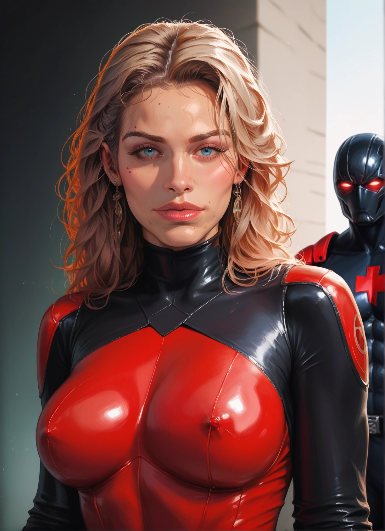 1girl, jewelry, earrings, blue eyes, breasts, blonde hair · Yamete.gg