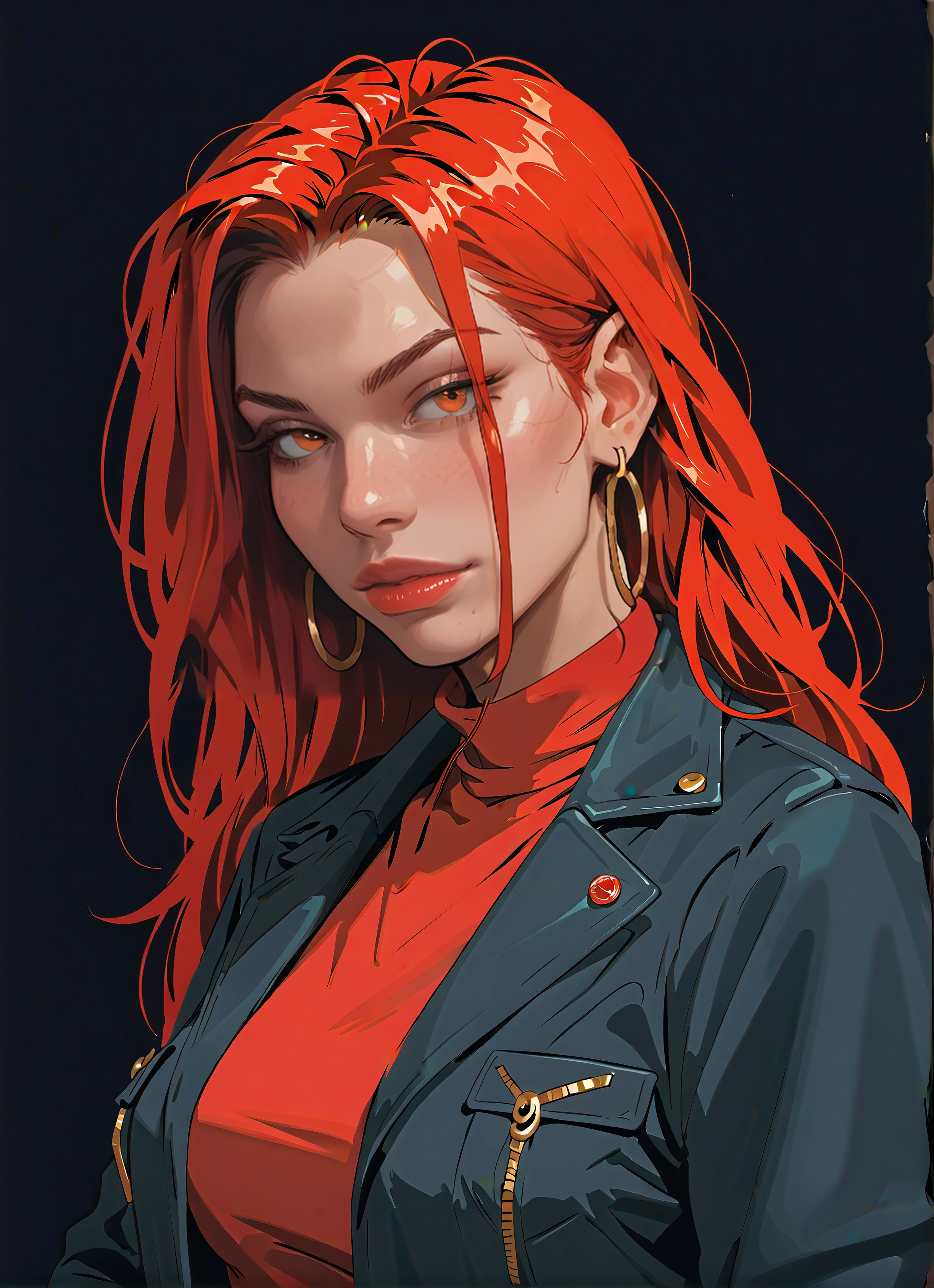 1girl, jewelry, earrings, solo, hoop earrings, jacket · Yamete.gg