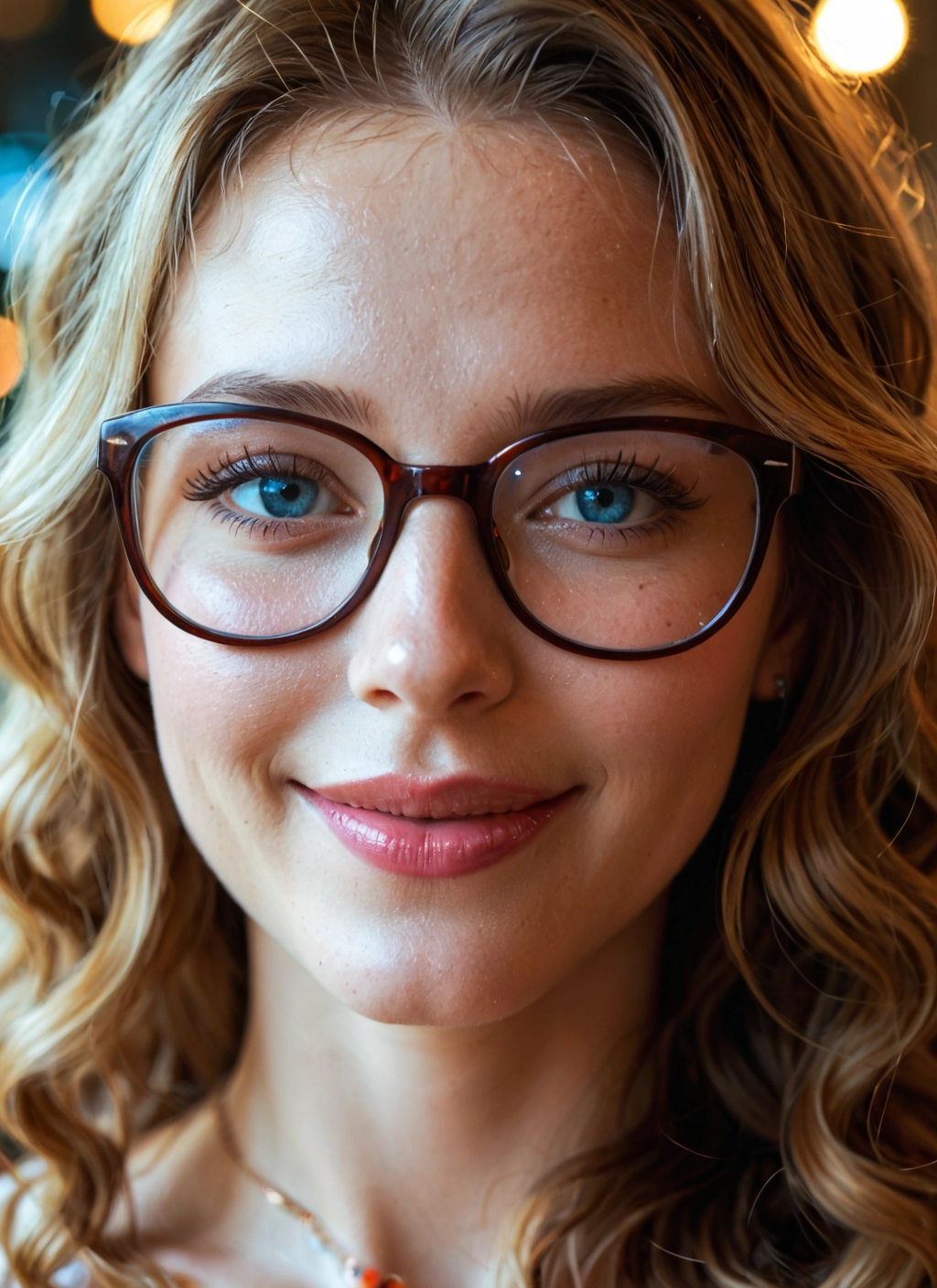 1girl, solo, glasses, jewelry, blonde hair, blue eyes · Yamete.gg