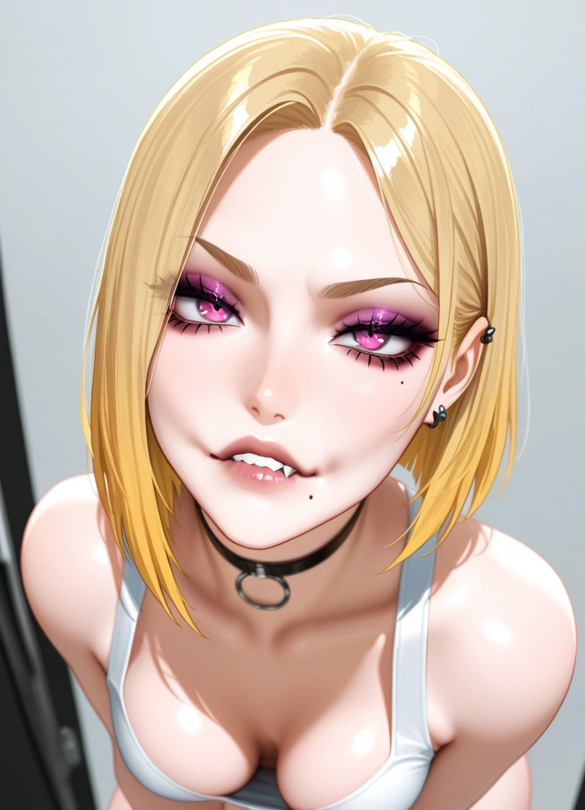 1girl, breasts, blonde hair, solo, mole, teeth · Yamete.gg