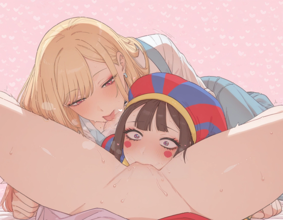 heart, blonde hair, yuri, 2girls, multiple girls, oral · Yamete.gg