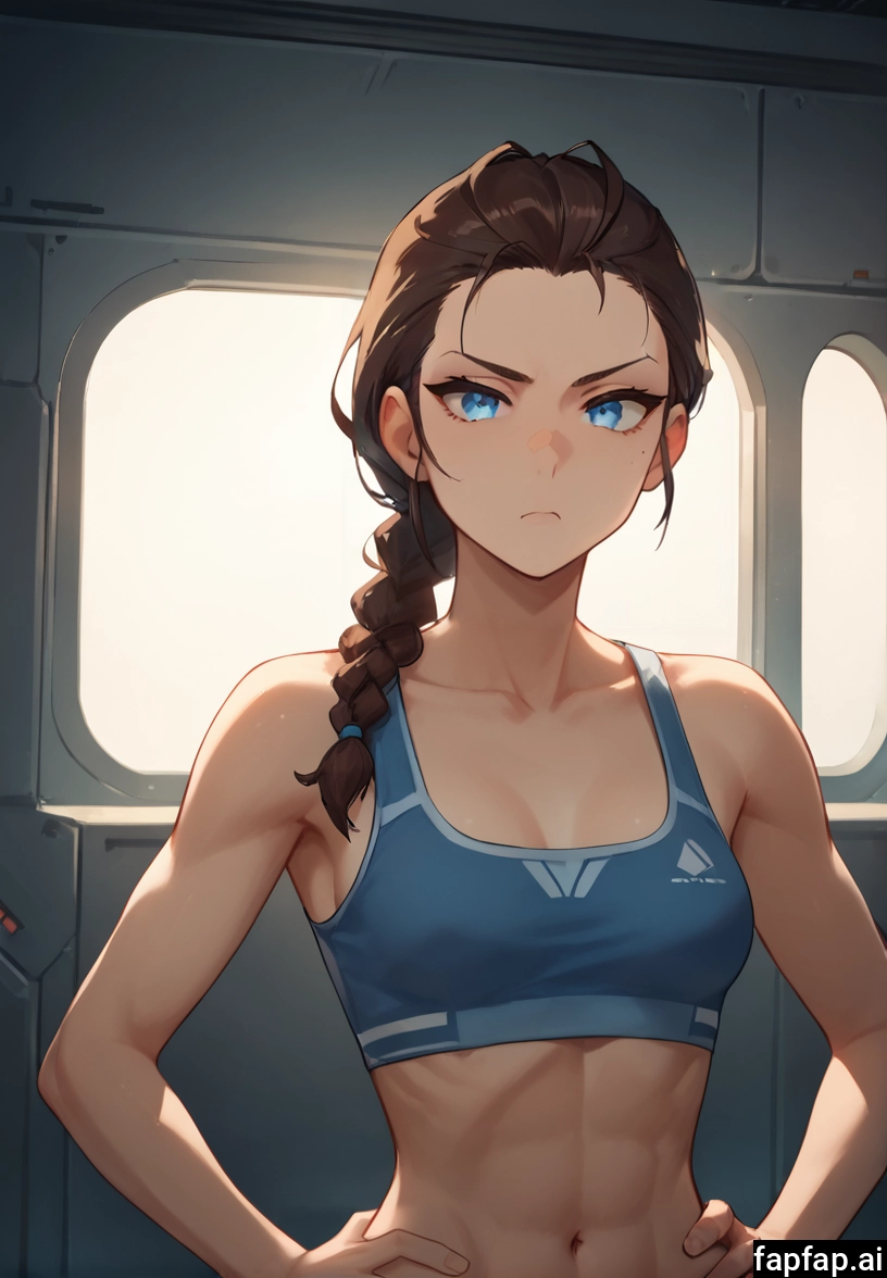 1girl, breasts, solo, braid, blue eyes, hands on hips