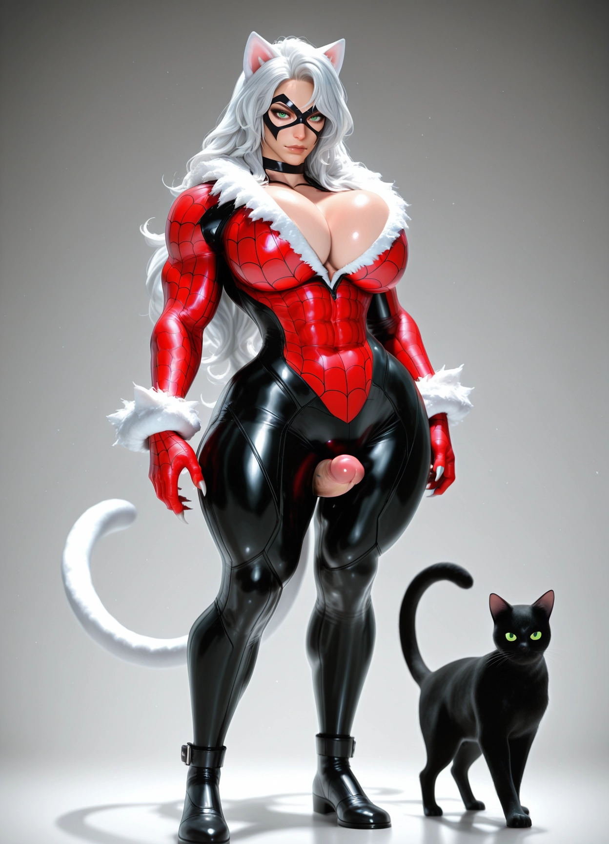 1girl, cat, penis, breasts, fur trim, bodysuit · Yamete.gg
