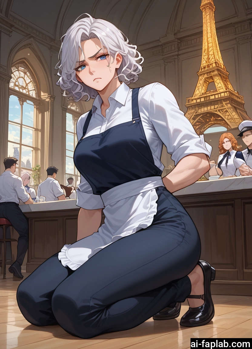 blue eyes, apron, multiple girls, short hair, shirt, multiple boys · Yamete.gg