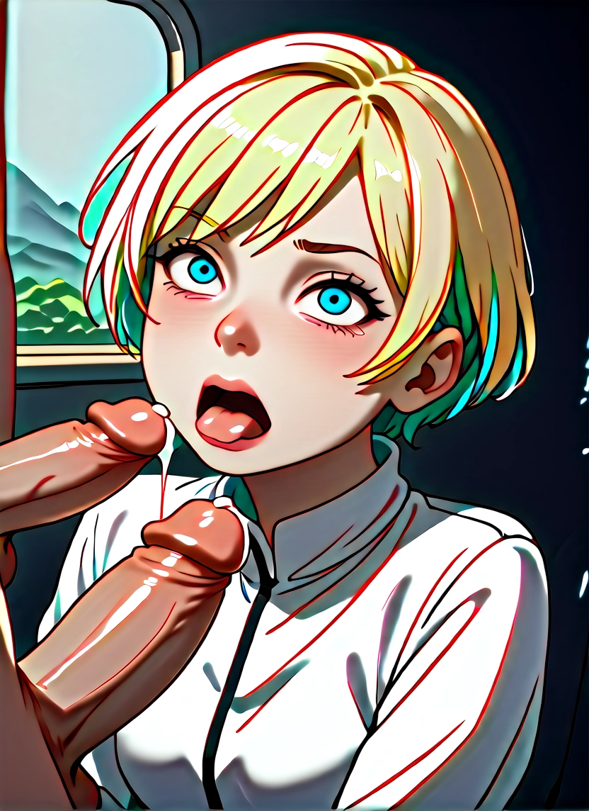 penis, 1girl, hetero, uncensored, short hair, tongue · Yamete.gg