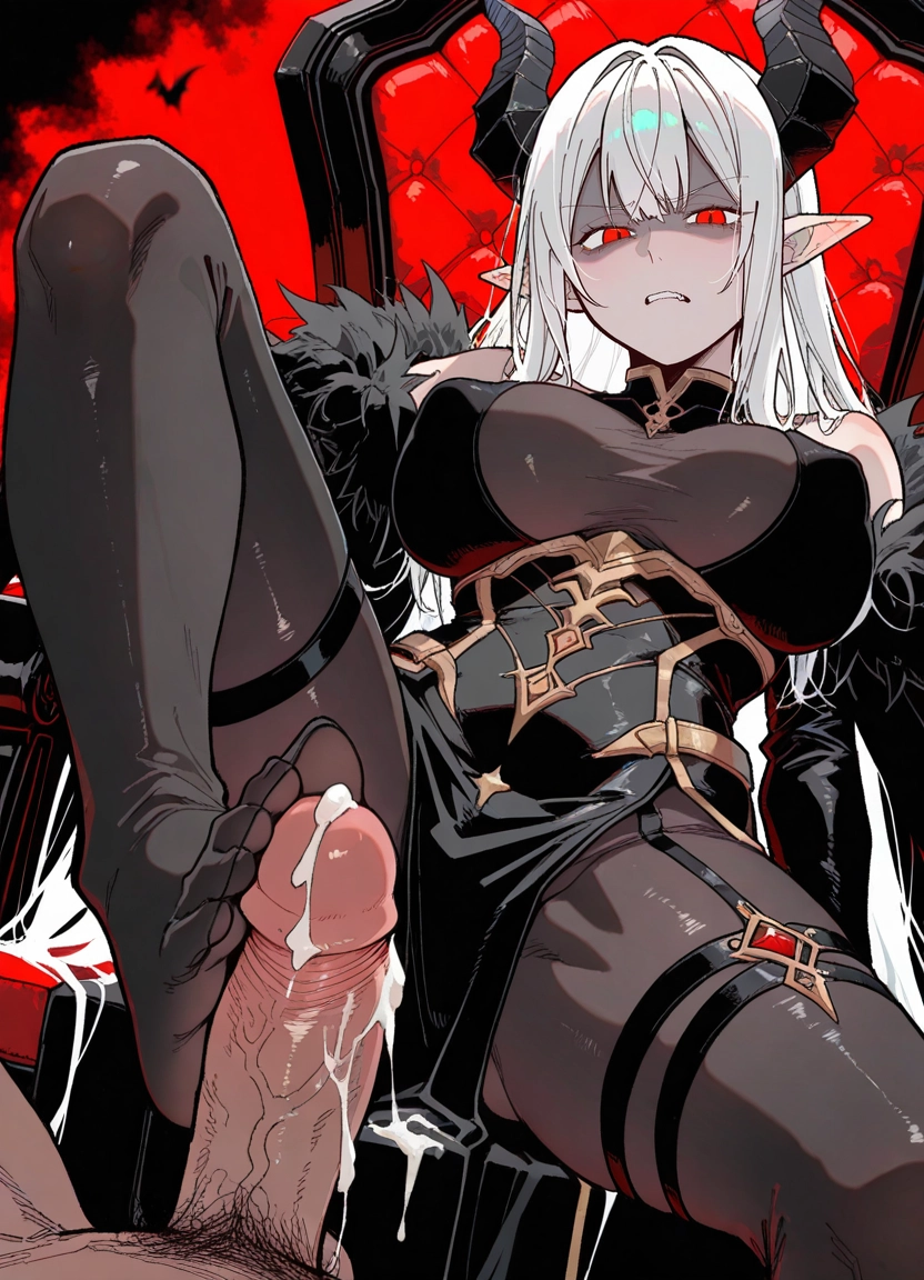 1girl, horns, hetero, breasts, cum, pointy ears · Yamete.gg