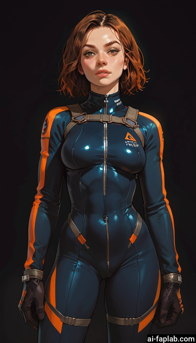 1girl, solo, bodysuit, gloves, brown hair, breasts · Yamete.gg