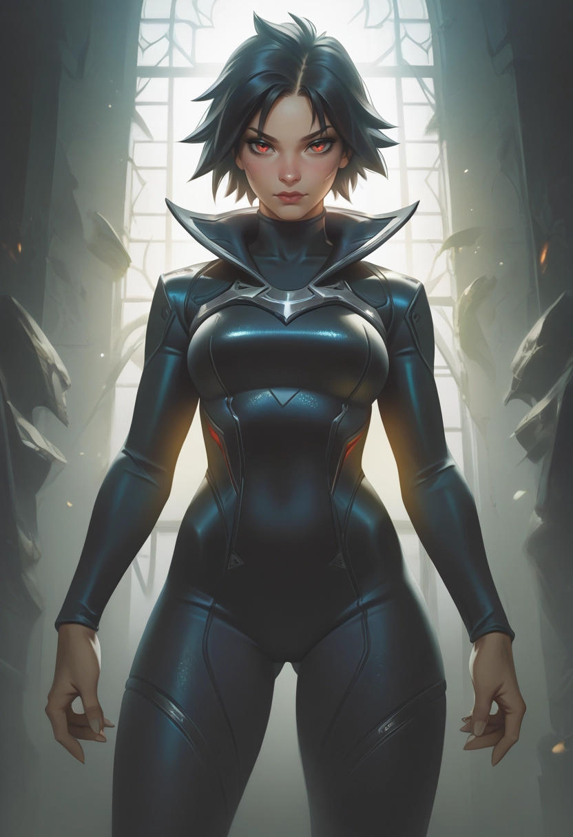 1girl, solo, backlighting, breasts, black hair, short hair · Yamete.gg