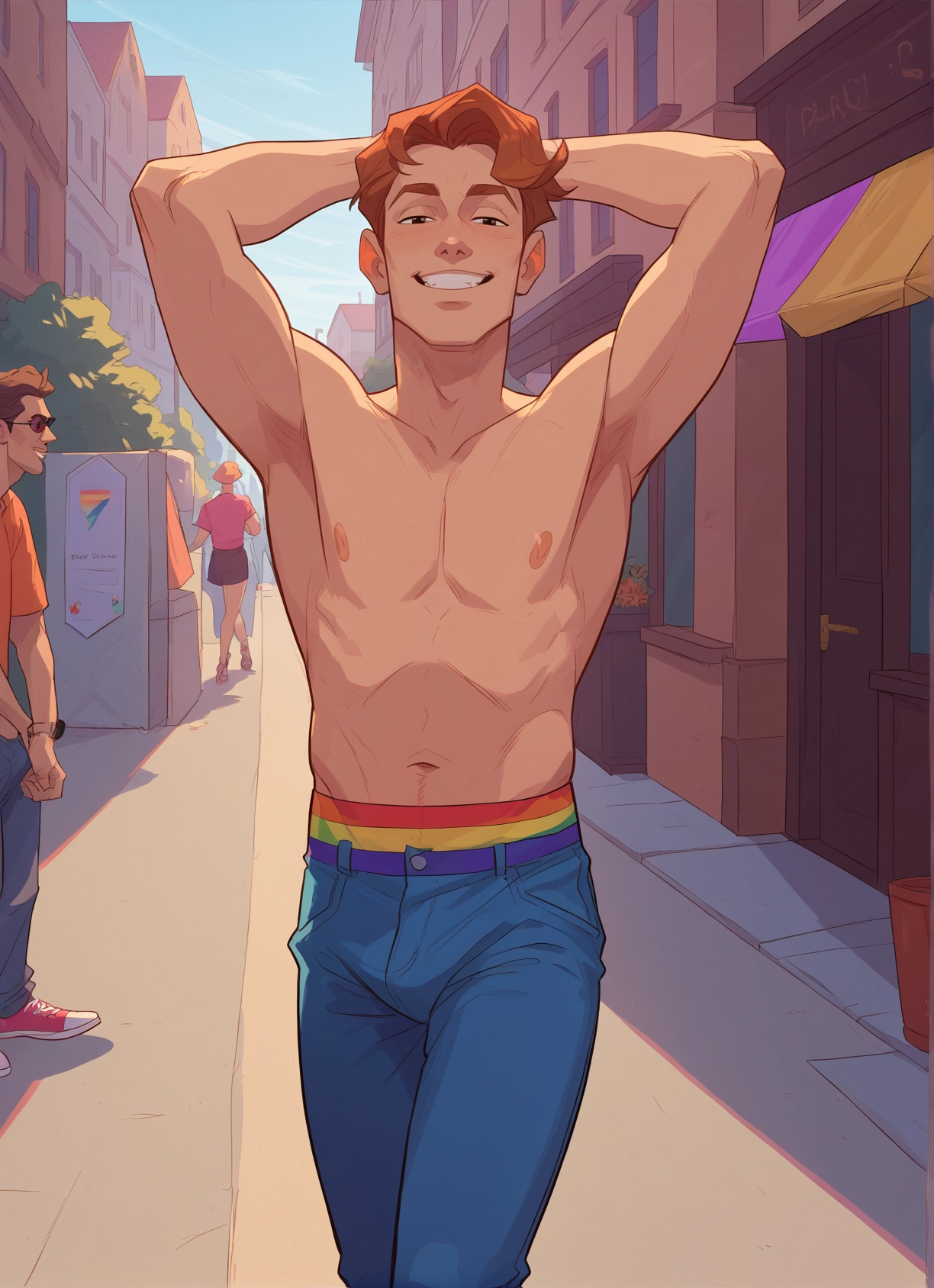yaoi, smile, male focus, multiple boys, nipples, outdoors · Yamete.gg