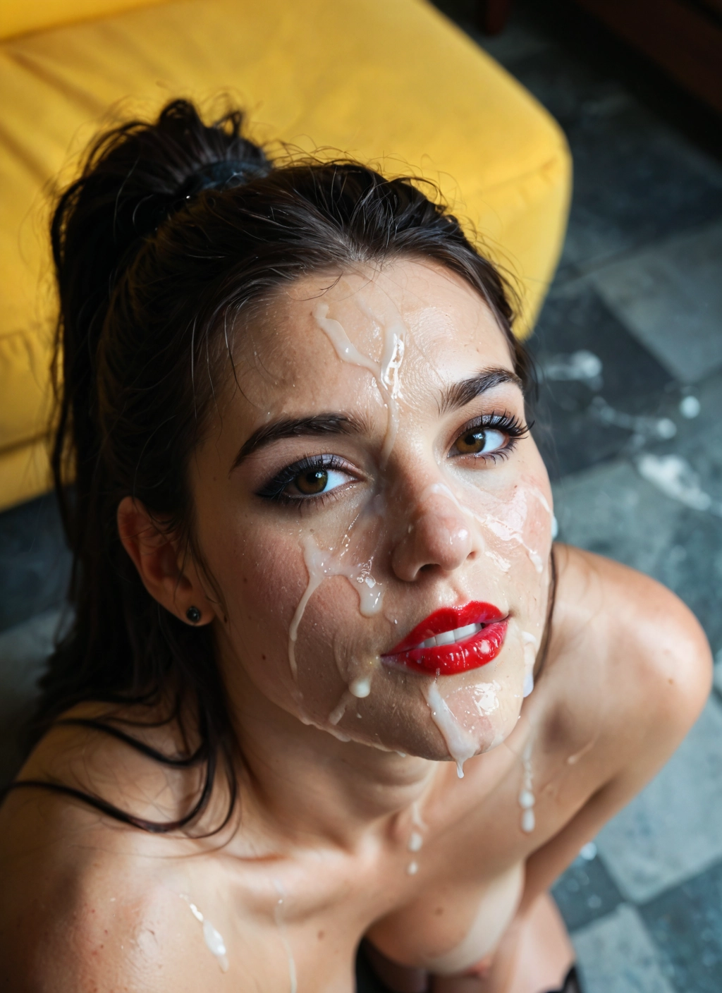 1girl, solo, cum, facial, nipples, breasts · Yamete.gg