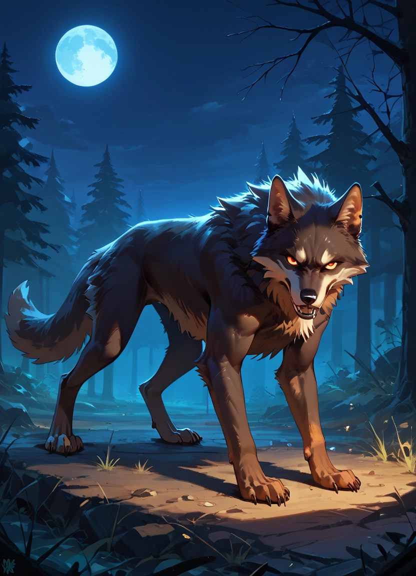 moon, no humans, night, tree, full moon, wolf