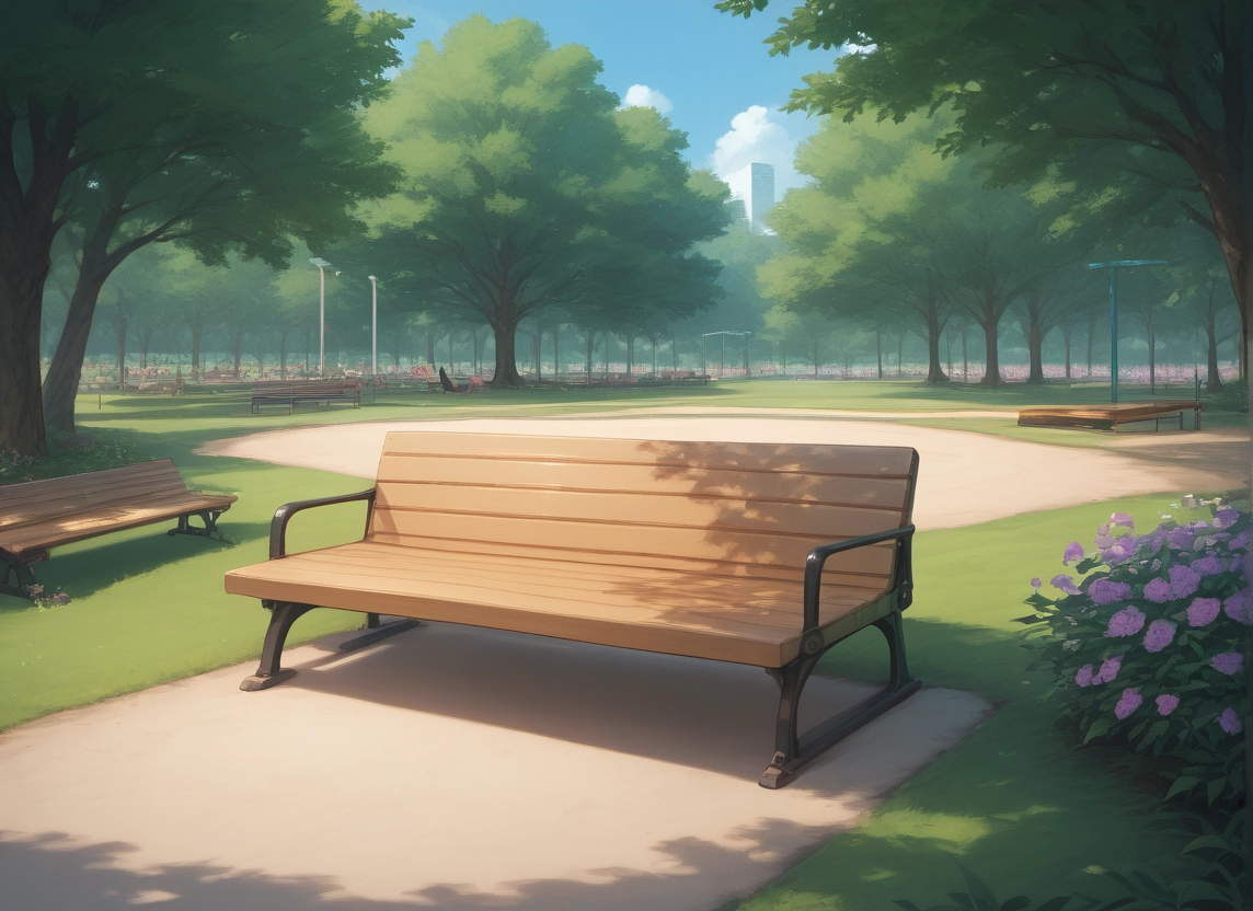 no humans, tree, scenery, bench, flower, outdoors